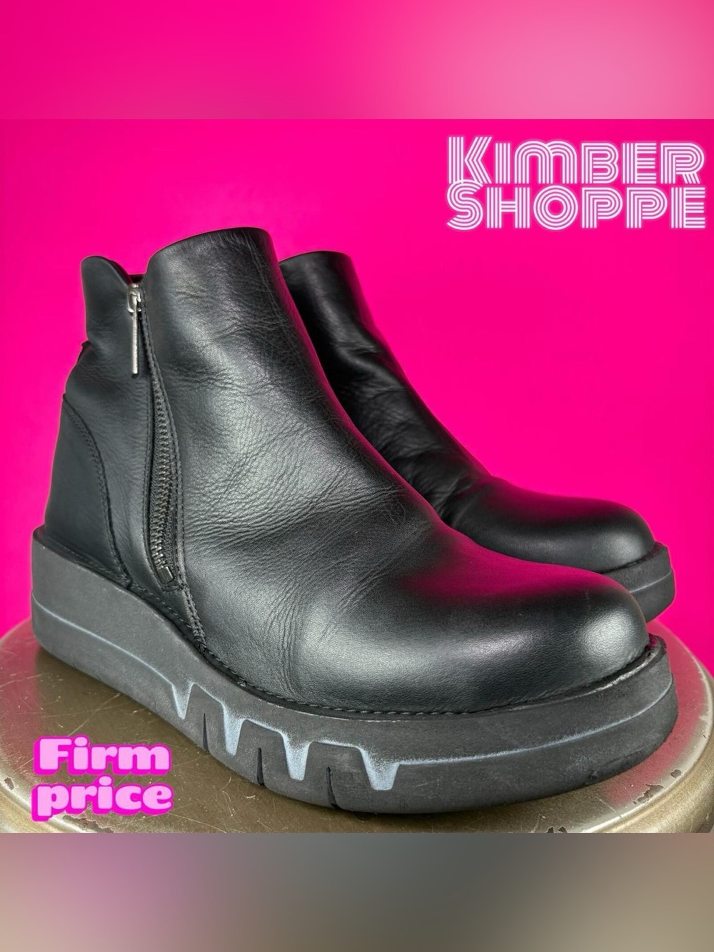 Miz Mooz Lass Black Leather Wedge Heel Platform Ankle Boot EU 38 US 7.5-8 UK 5